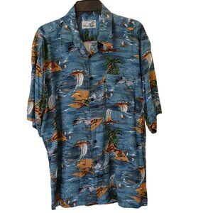 Monticerutii Hawaiian Shirt Mens XL 100% Rayon Tropical Beach Camp SS Button D26